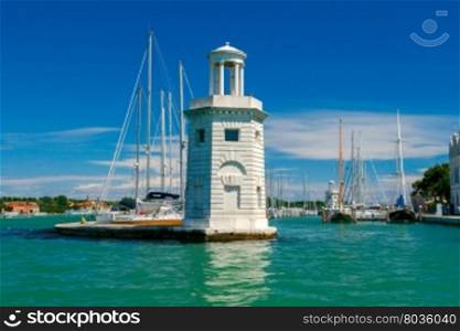 Lighthouse on the island of San Giorgio Maggiore.. Old lighthouse in the Venetian lagoon on the island of San Giorgio Maggiore.