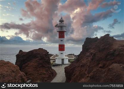 Lighthouse Punta de Teno is Tenerife on the Atlantic Ocean