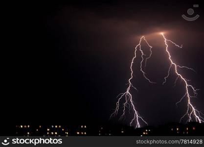 Lightning a thunderstorm, nightly cloudy sky, background