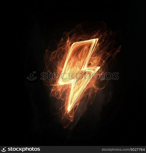 Lightning bright icon. Glowing power lightning icon on dark background