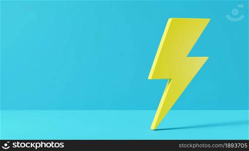 Lightning Icon, electric power element logo, Energy or thunder electricity symbol on blue background, Lightning bolt sign, electric light web design concept, 3D rendering illustration