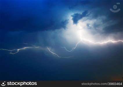 Lightning in dark sky. Composition of nature.