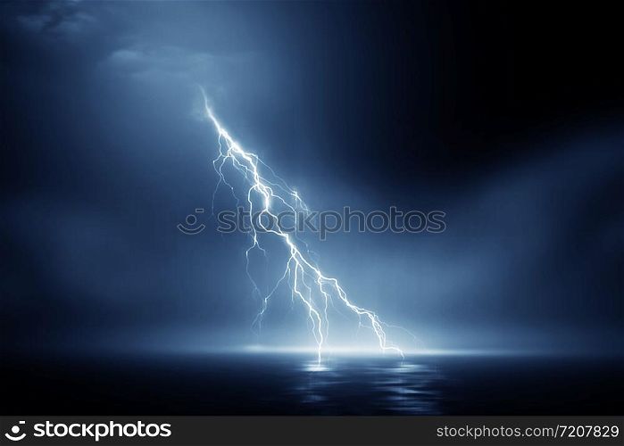 Lightning storm 3d rendering over Black sea near