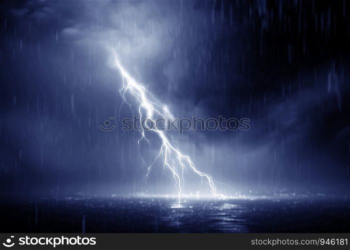 Lightning storm 3d rendering over Black sea near
