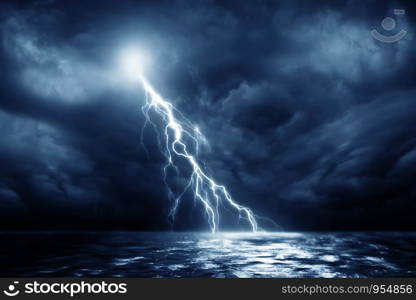 Lightning storm over Black sea near