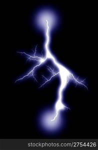 Lightning strike. Isolated black background. Created Photoshop