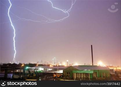 Lightning Strkes over bridges and buildings Dallas, Texas