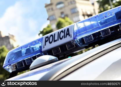 Lights of police car, Barcelona, Spain