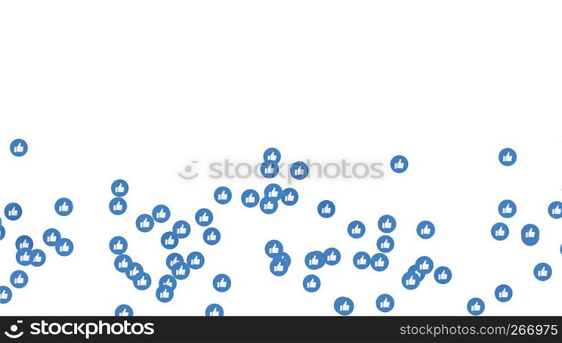 Like, thumb up, blue icons on Facebook live video isolated on white background. Social media network marketing. Application advertising. 3d abstract illustration