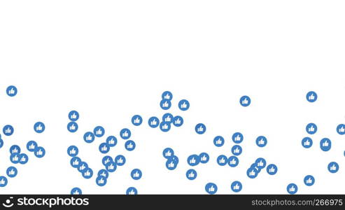 Like, thumb up, blue icons on Facebook live video isolated on white background. Social media network marketing. Application advertising. 3d abstract illustration