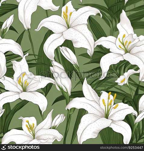 Lily flower seamless pattern. Floral seamless background. Generative AI.. Lily flower seamless pattern. Floral seamless background. Generative AI