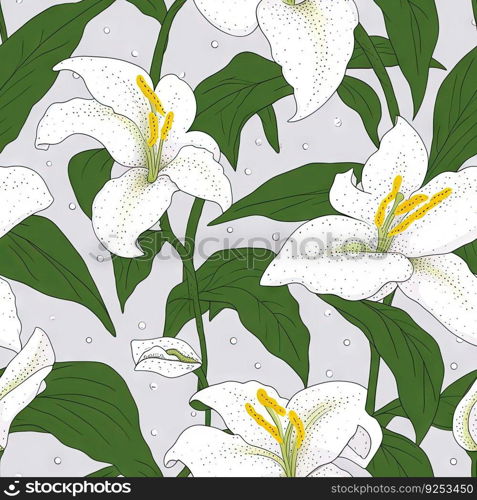 Lily flower seamless pattern. Floral seamless background. Generative AI.. Lily flower seamless pattern. Floral seamless background. Generative AI