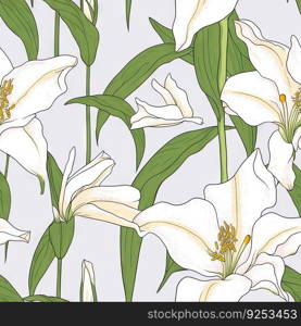 Lily flower seamless pattern. Floral seamless background. Generative AI.. Lily flower seamless pattern. Floral seamless background. Generative AI