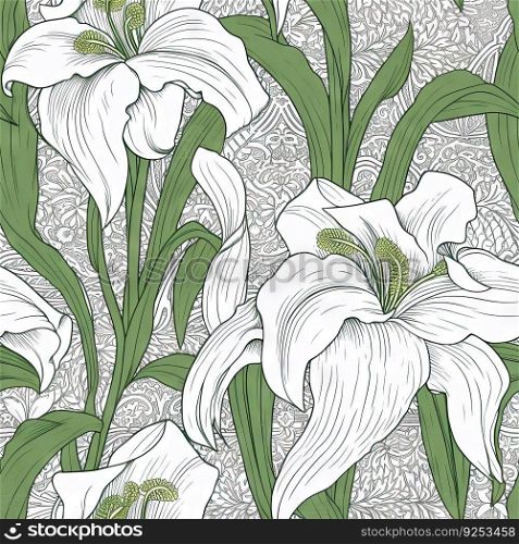 Lily flower seamless pattern. Floral seamless background. Generative AI.. Lily flower seamless pattern. Floral seamless background. Generative AI