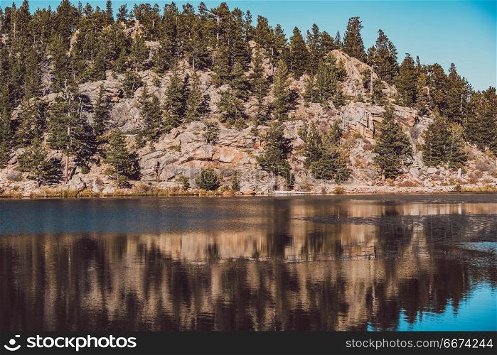 Lily Lake at Rocky Mountains, Colorado, USA. . Lily Lake at autumn. Rocky Mountains in Colorado, USA.