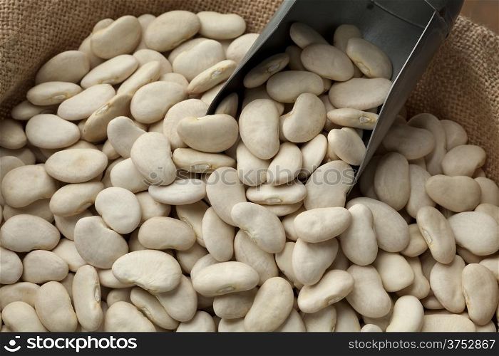 Lima beans in a jute bag