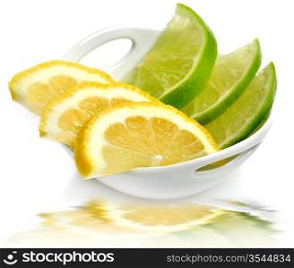 Lime And Lemon Slices In A White Dish