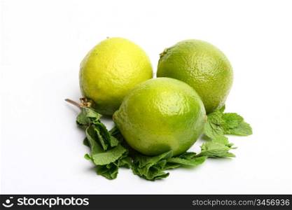 lime and mint isolated on white background