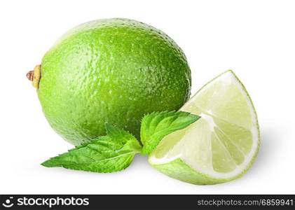 Lime and sprig of mint isolated on white background