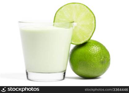 lime blade on a milkshake and lime aside. lime blade on a milkshake and lime aside on white background