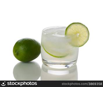 Lime drink isolated on white background with reflection.