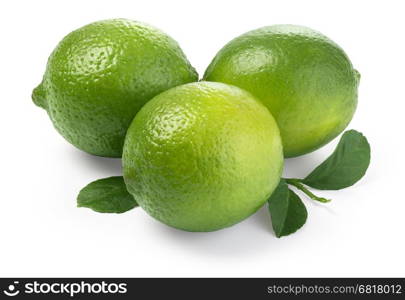 Lime. Fresh fruit with leaf isolated on white background.