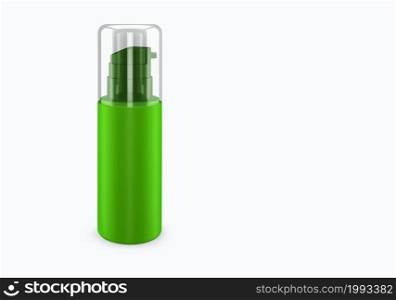 Lime spray bootle mockup isolated from background: shampoo plastic bootle package design. Blank hygiene, medical, body or facial care template. 3d illustration