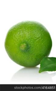 Lime with leaf on a white background
