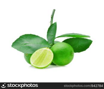 Lime with leaves isolated on white background