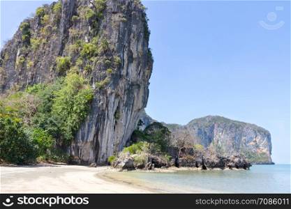 Limestone cliffs on Rajamangala beach,Trang province, Thailand