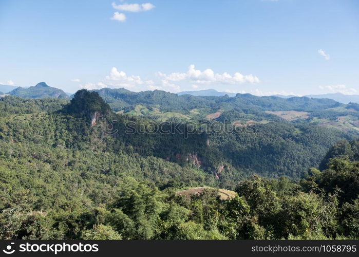 Limestone mountain range with the plantation area of the local inhabitant in the northern of Thailand.