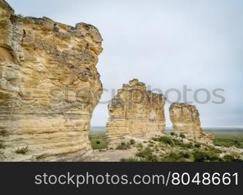 limestone pillar formation near Castle Rock in a prairie of western Kansas near Quinter (Gove County)