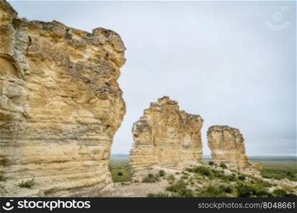 limestone pillar formation near Castle Rock in a prairie of western Kansas near Quinter (Gove County)