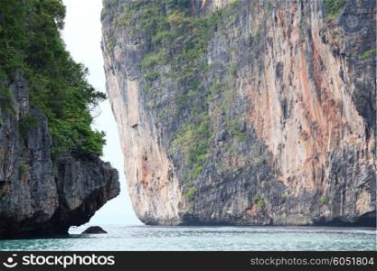 Limestone rocks and sea close up, Thailand