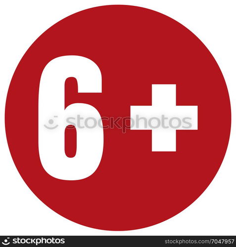 Limit age icon on red background. Icons age limit flat illustration.. Limit age icon on red background. Icons age limit from six, flat illustration.