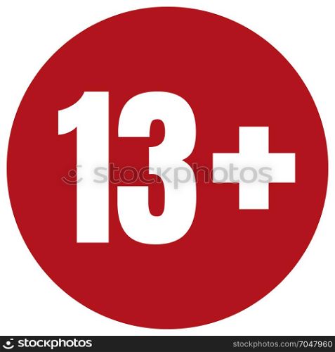 Limit age icon on red background. Icons age limit flat illustration.. Limit age icon on red background. Icons age limit from 13 flat illustration.