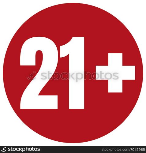 Limit age icon on red background. Icons age limit flat illustration.. Limit age icon on red background. Icons age limit from twenty-one, flat illustration.