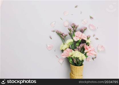 limonium carnations flowers waffle cones isolated white background