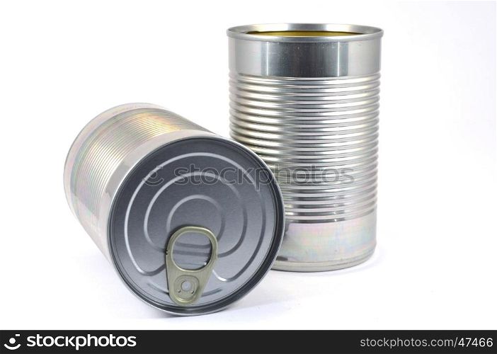 Limp with can of food in standing stainless steel and bedtime on white bottom.