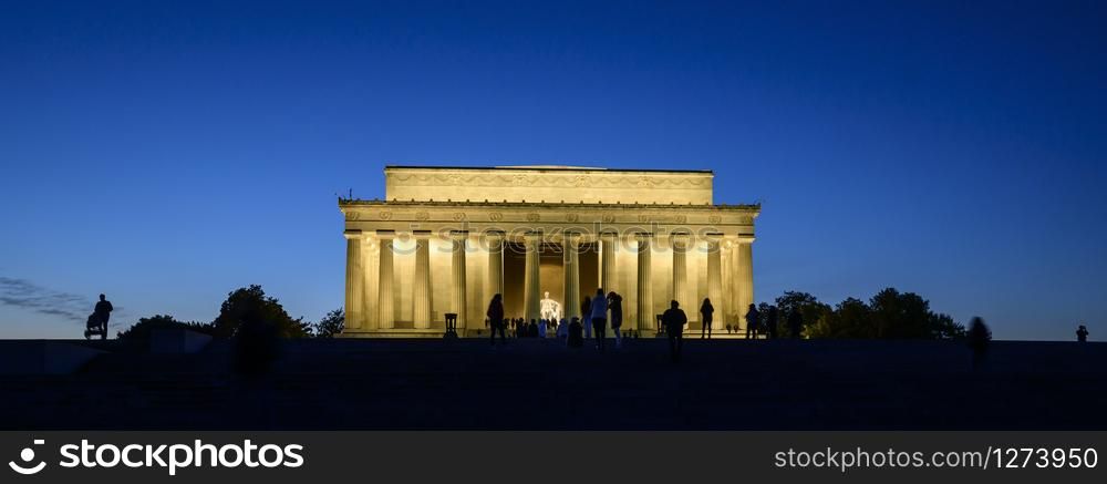 Lincoln Memorial in the National Mall, Washington DC. Lincoln Memorial on blue sky background in the dusk.