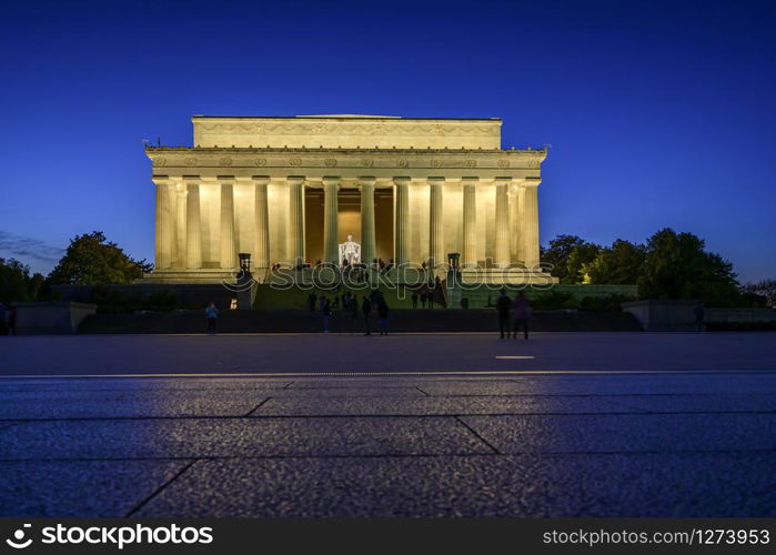 Lincoln Memorial in the National Mall, Washington DC. Lincoln Memorial on blue sky background in the dusk.