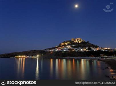 Lindos in Rhodes Greece by moonlight