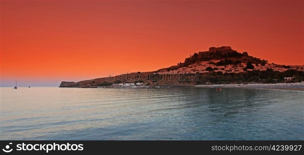 Lindos sunset in Rhodes Island