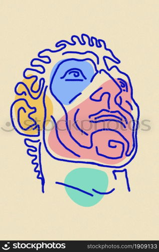 Line drawing of surreal face. Modern art creative image with strict stern man. Crazy contemporary drawing in modern cubism style. Adult man. Pop art poster. Zine culture. Funky minimalist.. Line drawing of surreal face. Modern art creative image with strict stern man. Crazy contemporary drawing in modern cubism style. Pop art poster. Zine culture. Funky minimalist. Adult man.