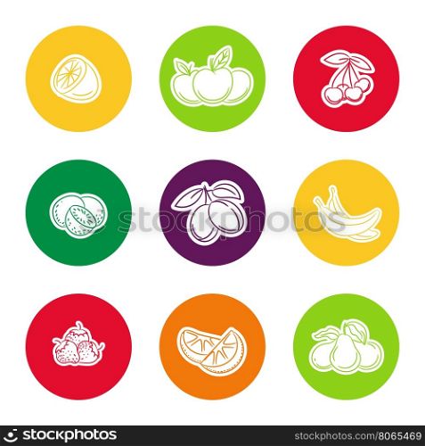 Line fruit icon set. Line fruit icon set in colorful curcles vector illustration