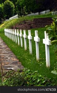 Line of cross white with a French military cemetery