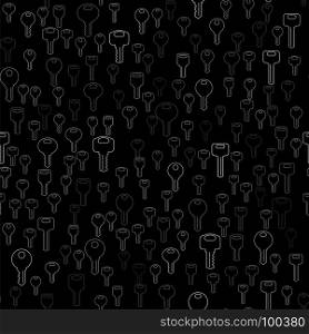 Line Silhouettes of Key Isolated on Black Background. Seamless Old Keys Pattern. Line Silhouettes of Key Seamless Pattern