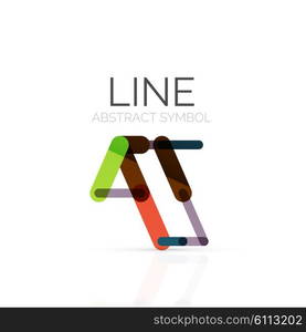 Linear abstract logo, connected multicolored segments of lines geometrical figure. wire business icon isolated on white