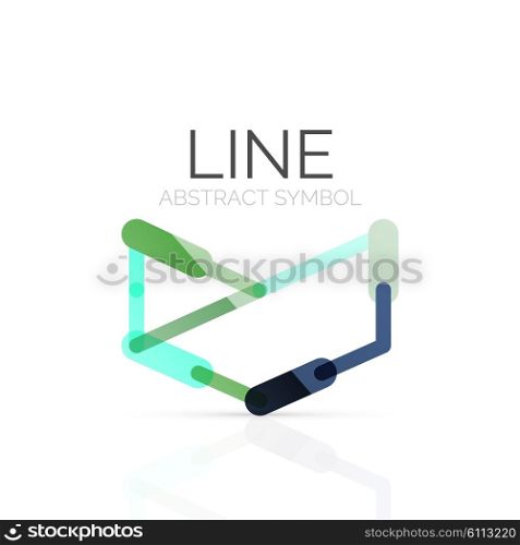 Linear abstract logo, connected multicolored segments of lines geometrical figure. wire business icon isolated on white