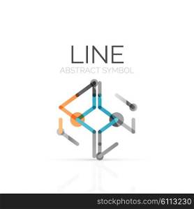 Linear abstract logo, connected multicolored segments of lines geometrical figure. wire business icon isolated on white